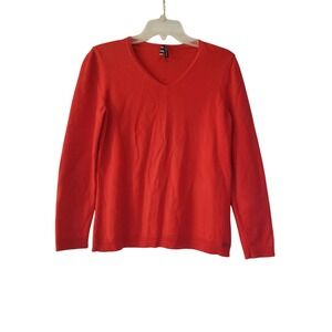 Mademoiselle St James Pullover Sweater Womens Size 8 Red Patch Black Wool V Neck